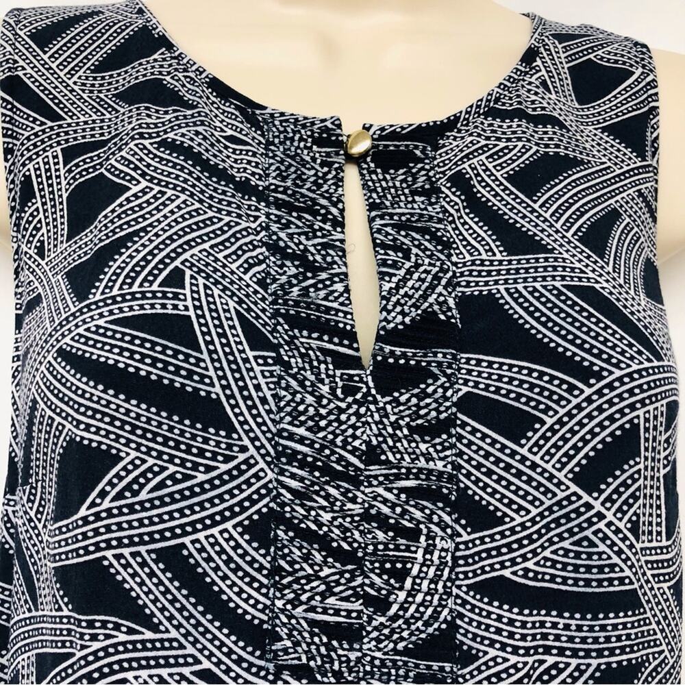 Banana Republic Lightweight Navy White Swirl Print Sleeveless Top Ruffle Front - Picture 5 of 16